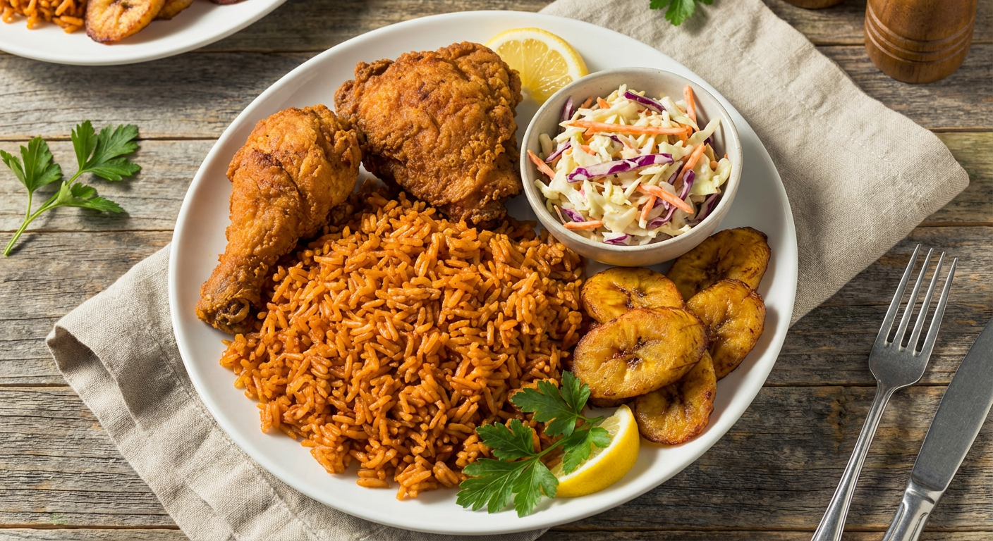 Jollof Rice with Fried Chicken